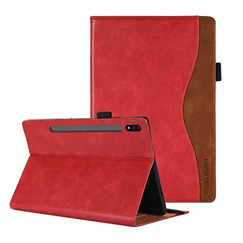 CASAFUNY Hülle für Samsung Galaxy Tab S8 Plus 2022 /S7 FE 2021/S7 Plus 2020 12,4 Zoll, PU Leder Magnetisches Schutzhülle mit S Pen Halter Dokumentschlitze für Samsung Galaxy Tab S7 FE/S8+/S7+, Rot von CASAFUNY