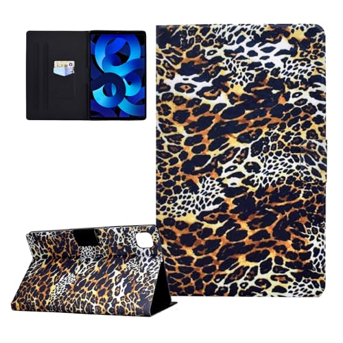 CASAFUNY Hülle für iPad Air 11 Zoll M2 2024 iPad Air 6/ iPad Air 5. Generation 2022/ iPad Air 4. Generation 2020 10.9 Zoll PU Leder Tablette Schützhülle Multi-Winkel Ständer Cover Case,Leopardenmuster von CASAFUNY