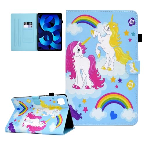 CASAFUNY Hülle für iPad Air 11 Zoll M2 2024 iPad Air 6/ iPad Air 5. Generation 2022/ iPad Air 4. Generation 2020 10.9 Zoll PU Leder Tablette Schützhülle Multi-Winkel Ständer Cover Case, Buntes Einhorn von CASAFUNY
