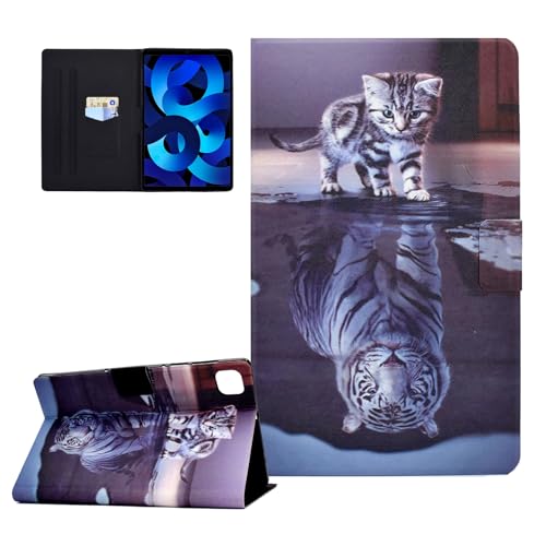CASAFUNY Hülle für iPad Air 11 Zoll M2 2024 iPad Air 6/ iPad Air 5. Generation 2022/ iPad Air 4. Generation 2020 10.9 Zoll PU Leder Tablette Schützhülle Multi-Winkel Ständer Cover Case,Katze und Tiger von CASAFUNY