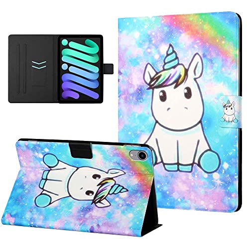 CASAFUNY Hülle für iPad Mini 6 2021, Flip Stand Case TPU Rücken Deckel mit Auto Schlaf/Wach Funktion, Tasche Schutzhülle Kompatibel mit iPad Mini 6. Generation 8,3 Zoll, Einhorn von CASAFUNY