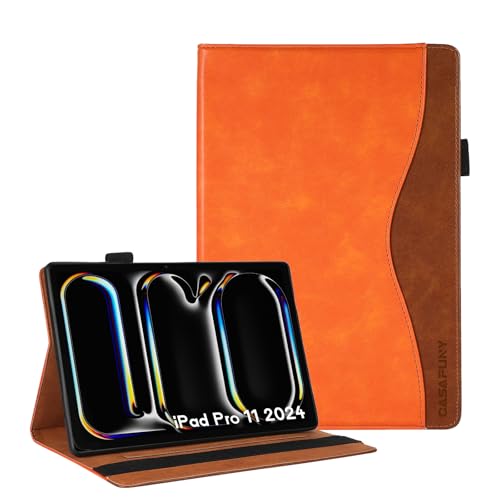 CASAFUNY Hülle für iPad Pro 11 Hülle 2024 (M4 5. Generation), Premium PU Leder Business Multi-Winkel Folio Schutzhülle Dokumentschlitze Tablet case für iPad Pro 11 Zoll M4 2024, Orange von CASAFUNY