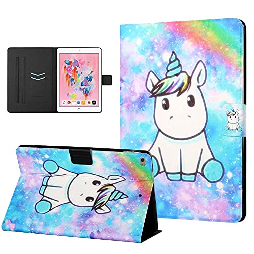 CasaFuny Hülle Kompatibel mit iPad 9.7 Zoll 2017/2018(5./6.Generation),/iPad Air 2/ iPad Air 1 Ultra Dünn PU Leder Ständer Schutzhülle Case Cover mit Auto Schlaf/Aufwach Funktion,Einhorn von CASAFUNY