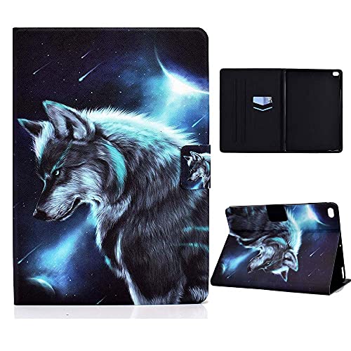 CasaFuny Hülle Kompatibel mit iPad 9.7 Zoll 2017/2018(5./6.Generation),/iPad Air 2/ iPad Air 1 Ultra Dünn PU Leder Ständer Schutzhülle Case Cover mit Auto Schlaf/Aufwach Funktion,Mond Wolf von CASAFUNY