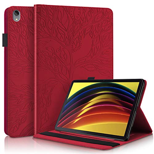 CaseFun Lenovo Tab P11/ P11 Plus Hülle PU Leder Geprägte Baum Ständer Funktion Flip Schutzhülle mit Kartenschlitz und Stifthalter Tablet Case für Lenovo Tab P11 TB-J606/ P11 Plus TB-J607 2020 - Rot von CASAFUNY