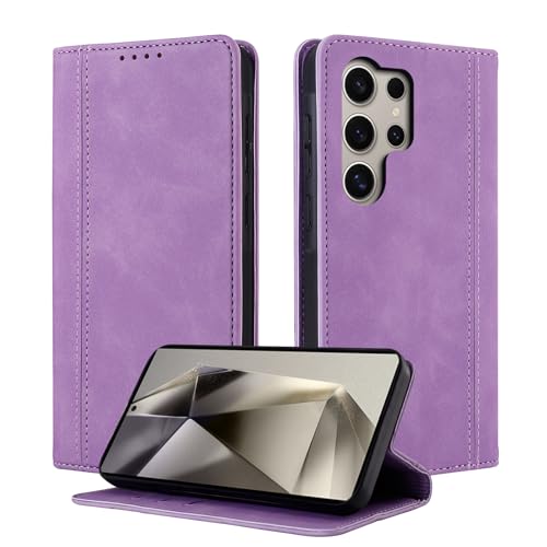 CASAFUNY Handyhülle für Samsung Galaxy S24 Ultra Hülle Leder Flip Wallet Stoßfeste Case Klapphülle für Samsung S24 Ultra 5G Tasche Kartensteckplätzen Schutzhülle für Samsung Galaxy S24 Ultra 5G, Lila von CASAFUNY