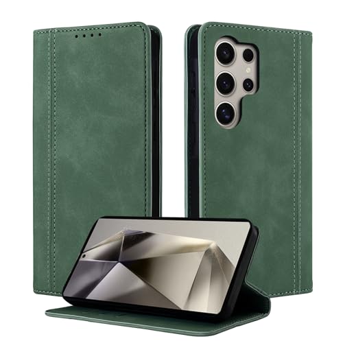 CASAFUNY Handyhülle für Samsung Galaxy S24 Ultra Hülle Leder Flip Wallet Stoßfeste Case Klapphülle für Samsung S24 Ultra 5G Tasche Kartensteckplätzen Schutzhülle für Samsung Galaxy S24 Ultra 5G, Grün von CASAFUNY