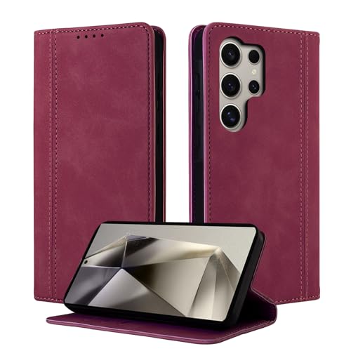 Handyhülle für Samsung Galaxy S24 Ultra Hülle Leder Flip Wallet Stoßfeste Case Klapphülle für Samsung S24 Ultra 5G Tasche Kartensteckplätzen Schutzhülle für Samsung Galaxy S24 Ultra 5G, Rosarot von CASAFUNY
