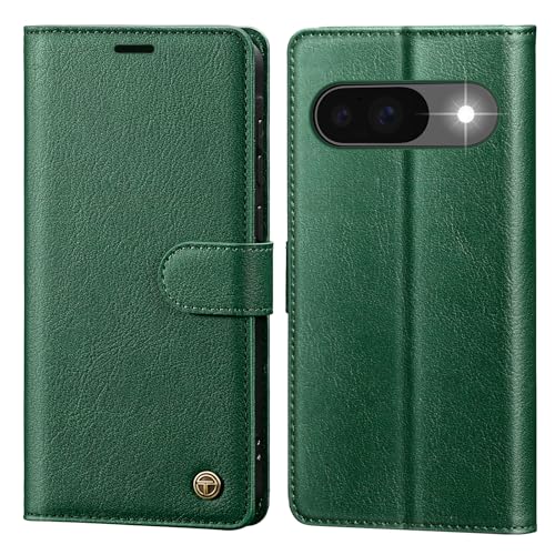 CASBST Handyhülle für Google Pixel 9/9 Pro Hülle, Hochwertig Leder Schutzhülle Klappbar für Google Pixel 9 Flipcase mit Kartenfach Ständer Magnet Klapphülle mit RFID für Pixel 9 Pro Hülle Grün von CASBST