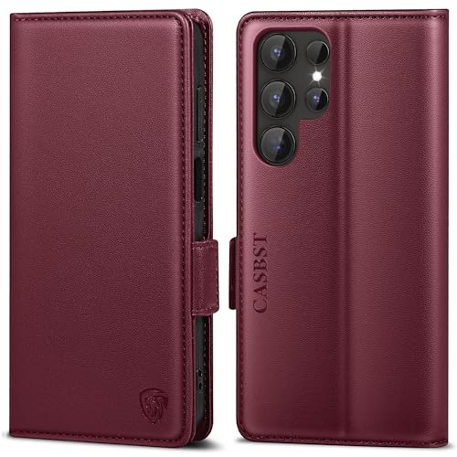 CASBST Handyhülle für Samsung Galaxy S24 Ultra Hülle Premium Leder Schutzhülle Klappbar mit Kartenfach Ständer Magnet Handytasche mit RFID Flip Case Cover Klapphülle für Samsung S24 Ultra Weinrot CASBST Handyhülle für Samsung Galaxy S24 Ultra Hülle Premium Leder Schutzhülle Klappbar mit Kartenfach Ständer Magnet Handytasche mit RFID Flip Case Cover Klapphülle für Samsung S24 Ultra Weinrot von CASBST