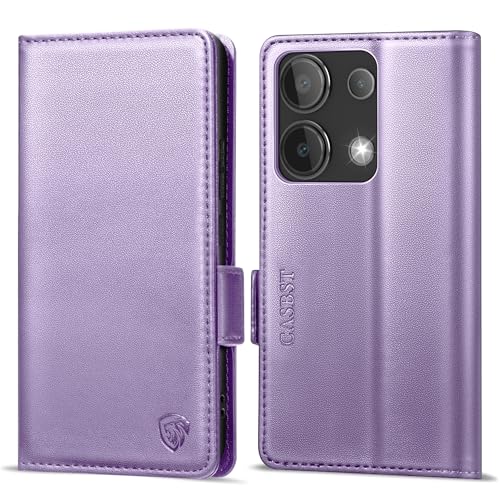CASBST Handyhülle für Xiaomi Redmi Note 13 4G Hülle Premium Leder Schutzhülle Klappbar mit Kartenfach Ständer Magnet Handytasche mit RFID Flip Case Stoßfest Klapphülle für Redmi Note 13 4G Helllila von CASBST
