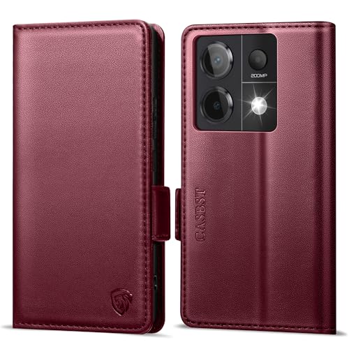 CASBST Handyhülle für Xiaomi Redmi Note 13 Pro 5G/Poco X6 5G Hülle Leder Schutzhülle Klappbar mit Kartenfach Ständer Magnet Handytasche mit RFID Flip Case Klapphülle für Redmi Note 13 Pro Weinrot von CASBST