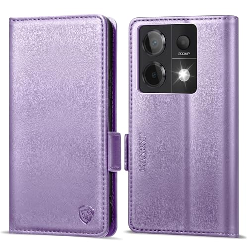 CASBST Handyhülle für Xiaomi Redmi Note 13 Pro 5G/Poco X6 5G Hülle Leder Schutzhülle Klappbar mit Kartenfach Ständer Magnet Handytasche mit RFID Flip Case Klapphülle für Redmi Note 13 Pro Helllila von CASBST