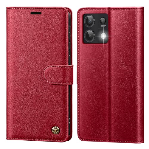 CASBST Handyhülle für Xiaomi Redmi Note 13 Pro 5G Hülle Premium Leder Schutzhülle Klappbar mit Kartenfach Ständer Magnet Handytasche mit RFID Flip Case Cover Klapphülle für Redmi Note 13 Pro 5G Rot von CASBST