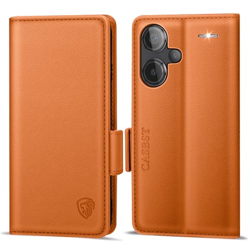 CASBST Handyhülle für Xiaomi Redmi Note 13 Pro Plus 5G Hülle Premium Leder Schutzhülle Klappbar mit Kartenfach Ständer Magnet Handytasche mit RFID Flip Case Klapphülle für Redmi Note 13 Pro+ Orange von CASBST