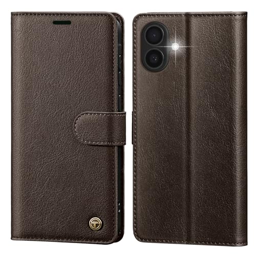 CASBST Handyhülle für iPhone 16 Hülle,Hochwertig Lederhülle Schutzhülle Klappbar mit Kartenfach Standfunktion Magnet für iPhone 16 Klapphülle Handytasche Flip Case für iPhone 16 Hülle Dunkelbraun von CASBST