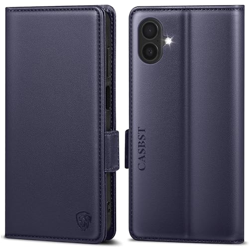 CASBST Handyhülle für iPhone 16 Plus Hülle Premium Leder Schutzhülle Klappbar mit Kartenfach Ständer Magnet für iPhone 16 Plus Handytasche mit RFID Flip Case Klapphülle für iPhone 16 Plus Blau von CASBST