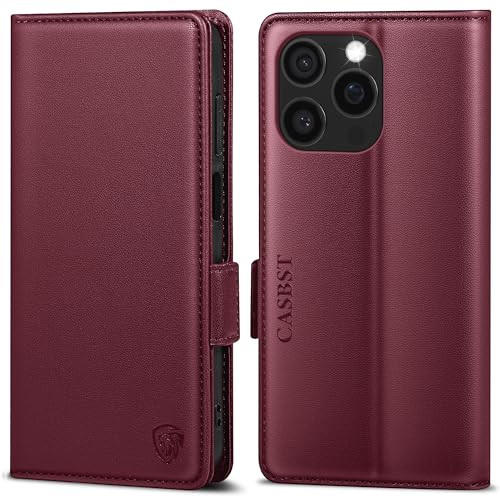 CASBST Handyhülle für iPhone 16 Pro Hülle Premium Leder Schutzhülle Klappbar mit Kartenfach Ständer Magnet für iPhone 16 Pro Handytasche mit RFID Flip Case Klapphülle für iPhone 16 Pro Weinrot CASBST Handyhülle für iPhone 16 Pro Hülle Premium Leder Schutzhülle Klappbar mit Kartenfach Ständer Magnet für iPhone 16 Pro Handytasche mit RFID Flip Case Klapphülle für iPhone 16 Pro Weinrot von CASBST