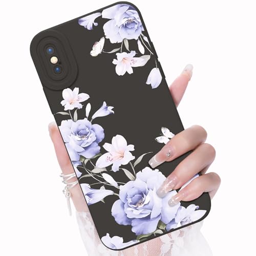 CASBST Kompatibel mit iPhone X/XS Handyhülle, modisches Blumenmuster-Design, für Mädchen und Frauen, Flüssigsilikon, schlank, stoßfest und kratzfest, weiche Hülle für iPhone X/XS, Schwarz CASBST Kompatibel mit iPhone X/XS Handyhülle, modisches Blumenmuster-Design, für Mädchen und Frauen, Flüssigsilikon, schlank, stoßfest und kratzfest, weiche Hülle für iPhone X/XS, Schwarz von CASBST