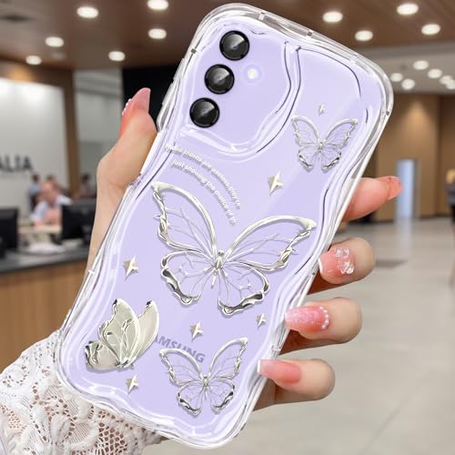 CASBST Schutzhülle für Samsung Galaxy A15 5G, hübscher Schmetterlingsdruck, dreidimensionale Wellen, transparente Schutzhülle für Mädchen und Frauen, weiche Vollverpackung, Anti-Fallschutz, silberner CASBST Schutzhülle für Samsung Galaxy A15 5G, hübscher Schmetterlingsdruck, dreidimensionale Wellen, transparente Schutzhülle für Mädchen und Frauen, weiche Vollverpackung, Anti-Fallschutz, silberner von CASBST