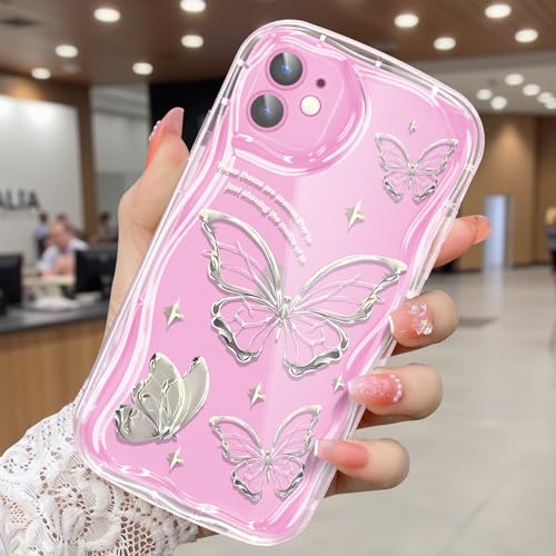 CASBST Schutzhülle für iPhone 12, hübscher Schmetterlingsdruck, dreidimensionale Wellen, transparente Hülle für Mädchen und Frauen, weiche Vollverpackung, Anti-Fall-Abdeckung für iPhone 12, silberner CASBST Schutzhülle für iPhone 12, hübscher Schmetterlingsdruck, dreidimensionale Wellen, transparente Hülle für Mädchen und Frauen, weiche Vollverpackung, Anti-Fall-Abdeckung für iPhone 12, silberner von CASBST