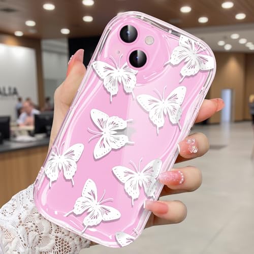 CASBST Schutzhülle für iPhone 13, hübscher Schmetterlingsdruck, dreidimensionale Wellen, transparente Hülle für Mädchen und Frauen, weiche Vollverpackung, Anti-Fall-Abdeckung für iPhone 13, weißer CASBST Schutzhülle für iPhone 13, hübscher Schmetterlingsdruck, dreidimensionale Wellen, transparente Hülle für Mädchen und Frauen, weiche Vollverpackung, Anti-Fall-Abdeckung für iPhone 13, weißer von CASBST