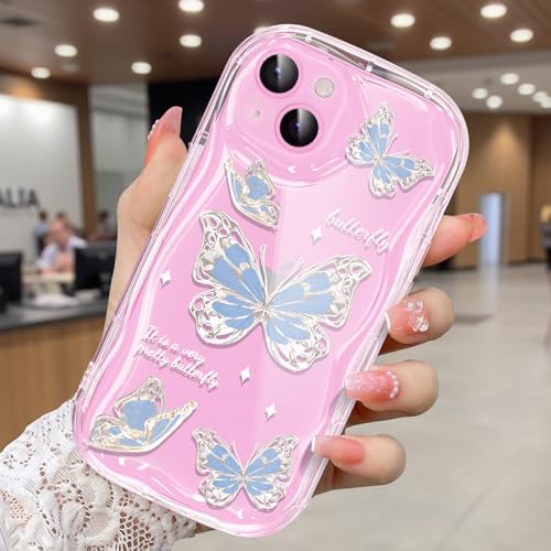 CASBST Schutzhülle für iPhone 14, hübscher Schmetterlingsdruck, dreidimensionale Wellen, transparente Hülle für Mädchen und Frauen, weiche Komplettverpackung, Anti-Fall-Abdeckung für iPhone 14 CASBST Schutzhülle für iPhone 14, hübscher Schmetterlingsdruck, dreidimensionale Wellen, transparente Hülle für Mädchen und Frauen, weiche Komplettverpackung, Anti-Fall-Abdeckung für iPhone 14 von CASBST