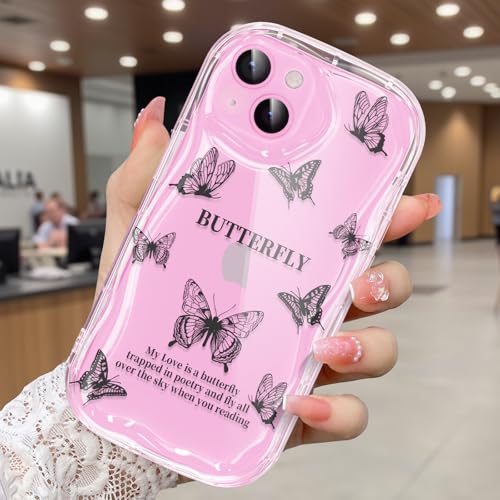 CASBST Schutzhülle für iPhone 14, hübscher Schmetterlingsdruck, dreidimensionale Wellen, transparente Hülle für Mädchen und Frauen, weiche Vollverpackung, Anti-Fall-Abdeckung für iPhone 14, Shadow CASBST Schutzhülle für iPhone 14, hübscher Schmetterlingsdruck, dreidimensionale Wellen, transparente Hülle für Mädchen und Frauen, weiche Vollverpackung, Anti-Fall-Abdeckung für iPhone 14, Shadow von CASBST