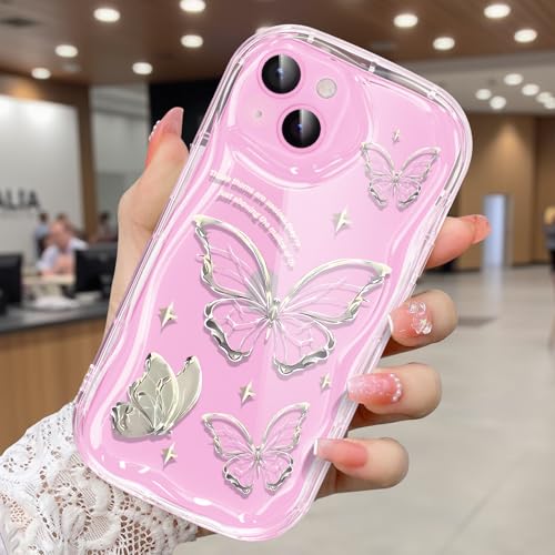 CASBST Schutzhülle für iPhone 15, hübscher Schmetterlings-Druck, dreidimensionale Wellen, transparente Hülle für Mädchen und Frauen, weiche Komplettverpackung, Anti-Fall-Abdeckung für iPhone 15 CASBST Schutzhülle für iPhone 15, hübscher Schmetterlings-Druck, dreidimensionale Wellen, transparente Hülle für Mädchen und Frauen, weiche Komplettverpackung, Anti-Fall-Abdeckung für iPhone 15 von CASBST