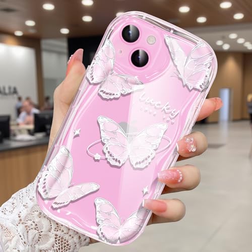CASBST Schutzhülle für iPhone 15, hübscher Schmetterlingsdruck, dreidimensionale Wellen, transparente Hülle für Mädchen und Frauen, weiche Komplettverpackung, Anti-Fall-Abdeckung für iPhone 15, rosa CASBST Schutzhülle für iPhone 15, hübscher Schmetterlingsdruck, dreidimensionale Wellen, transparente Hülle für Mädchen und Frauen, weiche Komplettverpackung, Anti-Fall-Abdeckung für iPhone 15, rosa von CASBST