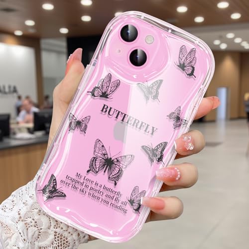 CASBST Schutzhülle für iPhone 15, hübscher Schmetterlingsdruck, dreidimensionale Wellen, transparente Hülle für Mädchen und Frauen, weiche Vollverpackung, Anti-Fall-Abdeckung für iPhone 15, Shadow CASBST Schutzhülle für iPhone 15, hübscher Schmetterlingsdruck, dreidimensionale Wellen, transparente Hülle für Mädchen und Frauen, weiche Vollverpackung, Anti-Fall-Abdeckung für iPhone 15, Shadow von CASBST