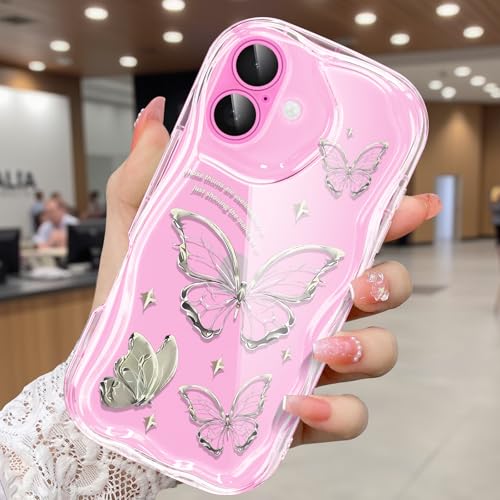 CASBST Schutzhülle für iPhone 16, hübscher Schmetterlings-Druck, dreidimensionale Wellen, transparente Hülle für Mädchen und Frauen, weiche Komplettverpackung, Anti-Fall-Abdeckung für iPhone 16 CASBST Schutzhülle für iPhone 16, hübscher Schmetterlings-Druck, dreidimensionale Wellen, transparente Hülle für Mädchen und Frauen, weiche Komplettverpackung, Anti-Fall-Abdeckung für iPhone 16 von CASBST