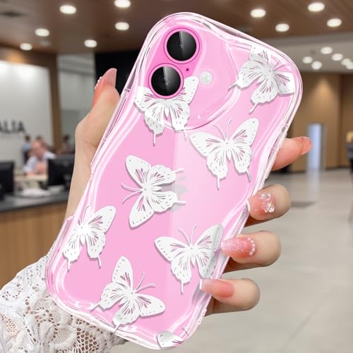 CASBST Schutzhülle für iPhone 16, hübscher Schmetterlingsdruck, dreidimensionale Wellen, transparente Hülle für Mädchen und Frauen, weiche Vollverpackung, Anti-Fall-Abdeckung für iPhone 16, weißer CASBST Schutzhülle für iPhone 16, hübscher Schmetterlingsdruck, dreidimensionale Wellen, transparente Hülle für Mädchen und Frauen, weiche Vollverpackung, Anti-Fall-Abdeckung für iPhone 16, weißer von CASBST
