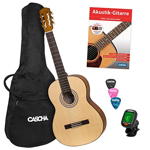 CASCHA 4/4 Konzertgitarre Starter Set I Hochwertige Gitarre für Anfänger und Kinder ab 10 Jahren I Akustik Gitarre mit Tasche Plektren Stimmgerät und Lehrbuch mit QR-Codes I Perfekte Größe 4/4 CASCHA 4/4 Konzertgitarre Starter Set I Hochwertige Gitarre für Anfänger und Kinder ab 10 Jahren I Akustik Gitarre mit Tasche Plektren Stimmgerät und Lehrbuch mit QR-Codes I Perfekte Größe 4/4 von CASCHA
