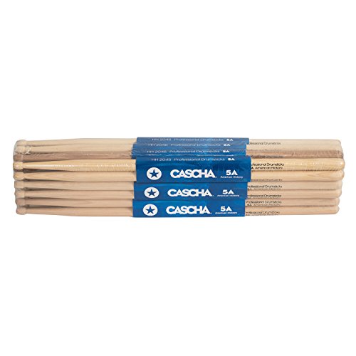 CASCHA Drumsticks 5A American Hickory - 12 Paar hochwertige Drum Sticks aus robustem Hickory-Holz - ausgewogener Schwerpunkt für optimale Kontrolle - Länge 407 mm - Schlagzeug Sticks 24 Stück von CASCHA