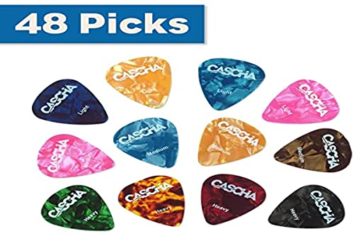 CASCHA Guitar Picks 48er Set - Plektrum für Akustik-Gitarre E-Gitarre Ukulele Bass - hochwertige Plektren in 3 verschiedenen Stärken - aus abriebfestem Celluloid - Guitar Pick Set 48 Stück von CASCHA