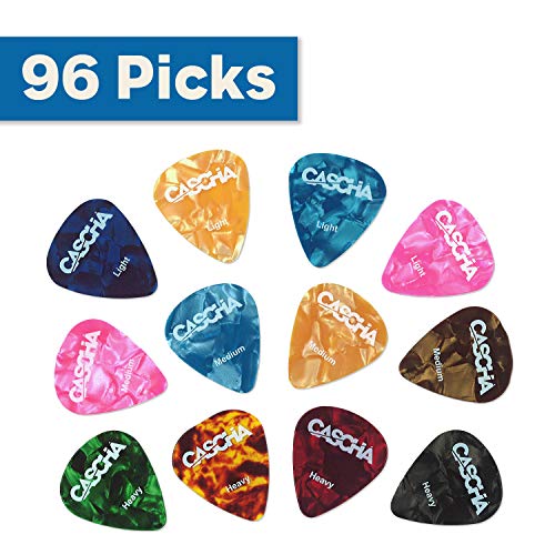 CASCHA Guitar Picks 96er Set - Plektrum für Akustik-Gitarre E-Gitarre Ukulele Bass - hochwertige Plektren in 3 verschiedenen Stärken - aus abriebfestem Celluloid - Guitar Pick Set 96 Stück von CASCHA