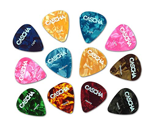 CASCHA HH 2002 Guitar Picks 12er Set - Plektrum für Akustik-Gitarre E-Gitarre Ukulele Bass - hochwertige Plektren in 3 verschiedenen Stärken - aus abriebfestem Celluloid - Guitar Pick Set 12 Stück von CASCHA