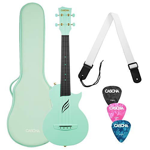 CASCHA Konzert Ukulele Set aus Kohlefaser I Carbon Ukulele Starter Kit mit 3 Plektren Tasche Gurt I Ukulele Set Fluorcarbon Saiten I Kleine Hawaii Gitarre für Anfänger Fortgeschrittene I Mint von CASCHA