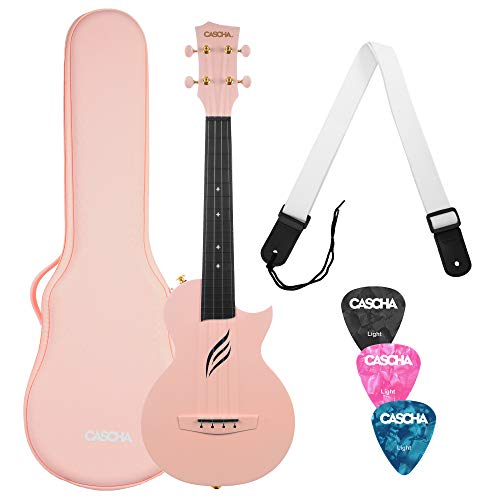 CASCHA Konzert Ukulele Set aus Kohlefaser I Carbon Ukulele Starter Kit mit 3 Plektren Tasche Gurt I Ukulele Set Fluorcarbon Saiten I Kleine Hawaii Gitarre für Anfänger Fortgeschrittene I Rosa/Pink von CASCHA