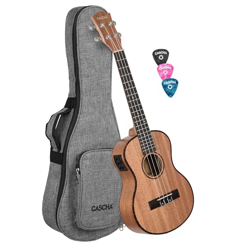 CASCHA Mahagoni Premium Tenor Ukulele Set Tonabnehmer I Ukulele Starter Kit 3 Plektren Tasche integriertes Stimmgerät I Ukulele Aquila Saiten Nylon I Kleine Hawaii Gitarre Anfänger Fortgeschrittene von CASCHA