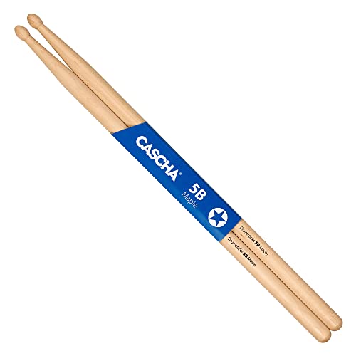 CASCHA Maple 5B Drumsticks - ideal für sanften Rock - Allrounder Schlagzeug-Sticks für Fortgeschrittene - 1 Paar Wooden-Sticks - Schlagzeug-Zubehör aus Ahornholz - ovale Kopf-Form, Natur, HH 2360 von CASCHA