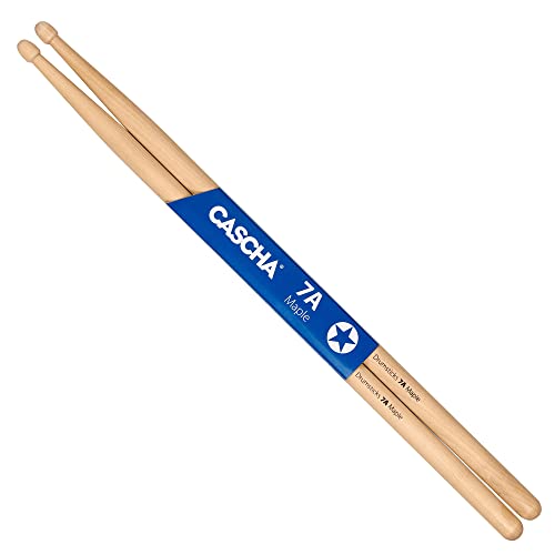 CASCHA Maple 7A Drumsticks - ideal für sanften Rock - Schlagzeug-Sticks für Fortgeschrittene - 1 Paar Wooden-Sticks - Schlagzeug-Zubehör aus Ahornholz, HH 2362, Natur von CASCHA