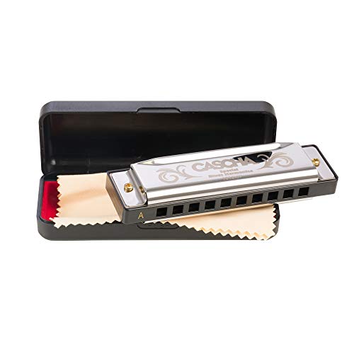 CASCHA Mundharmonika in A-Dur inklusive Case und Pflegetuch, Special Blues Country Mouth Harmonica, für Anfänger und Kinder, Silber von CASCHA