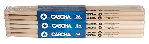 CASCHA Professional Schlagzeugsticks 5A robuste Ahorn Sticks I Trommelstöcke Holz I Profi Schlagzeug Zubehör I Drumsticks Maple I Schlagzeugstöcke I Trommelsticks Holzkopf Modell 12 Paar (24 St.) von CASCHA