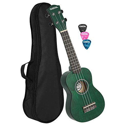 CASCHA Sopran Ukulele Set für Kinder und Erwachsene I Ukulele Starter Kit mit 3 Plektren Tasche I Ukulele Set Aquila Saiten Nylon I Kleine Hawaii Gitarre für Anfänger Fortgeschrittene I Grün von CASCHA