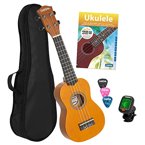 CASCHA Sopran Ukulele Set für Kinder und Erwachsene I Ukulele Starter Kit mit 3 Plektren Tasche Lehrbuch Lernvideos über QR-Code Stimmgerät I Set Aquila Saiten Nylon I Kleine Hawaii Gitarre I Gelb CASCHA Sopran Ukulele Set für Kinder und Erwachsene I Ukulele Starter Kit mit 3 Plektren Tasche Lehrbuch Lernvideos über QR-Code Stimmgerät I Set Aquila Saiten Nylon I Kleine Hawaii Gitarre I Gelb von CASCHA