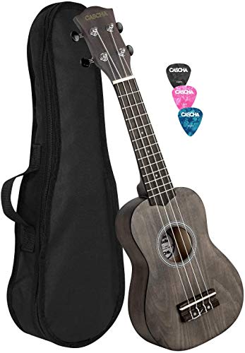 CASCHA Sopran Ukulele Set für Kinder und ErwachseneIUkulele Starter Kit mit 3 Plektren TascheIUkulele Set Aquila Saiten NylonIKleine Hawaii Gitarre für Anfänger & FortgeschritteneISchwarz,HH 3960 von CASCHA