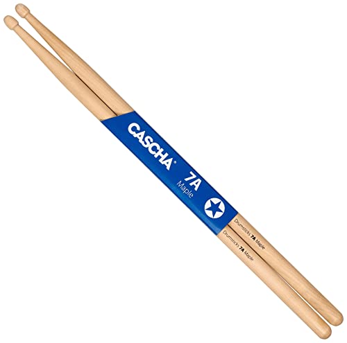 Cascha Maple 7A Drumsticks - ideal für sanften Rock - Schlagzeug-Sticks für Fortgeschrittene - 12 Paar Wooden-Sticks - Schlagzeug-Zubehör aus Ahornholz - Eichel-Kopf-Form von CASCHA