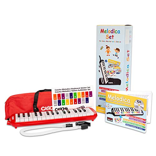 Cascha Melodica Kinder u. Erwachsene I Melodica 32 Tasten inklusive Tragetasche u. Lehrbuch I Vielseitiger Spielspaß Lehrbuch mit Tastenaufkleber zum Melodica lernen I Blasinstrument inkl. Mundstück von CASCHA